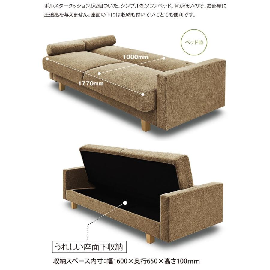 3人掛けソファーベッド 幅196cm 座面下収納付き 開梱設置送料無料