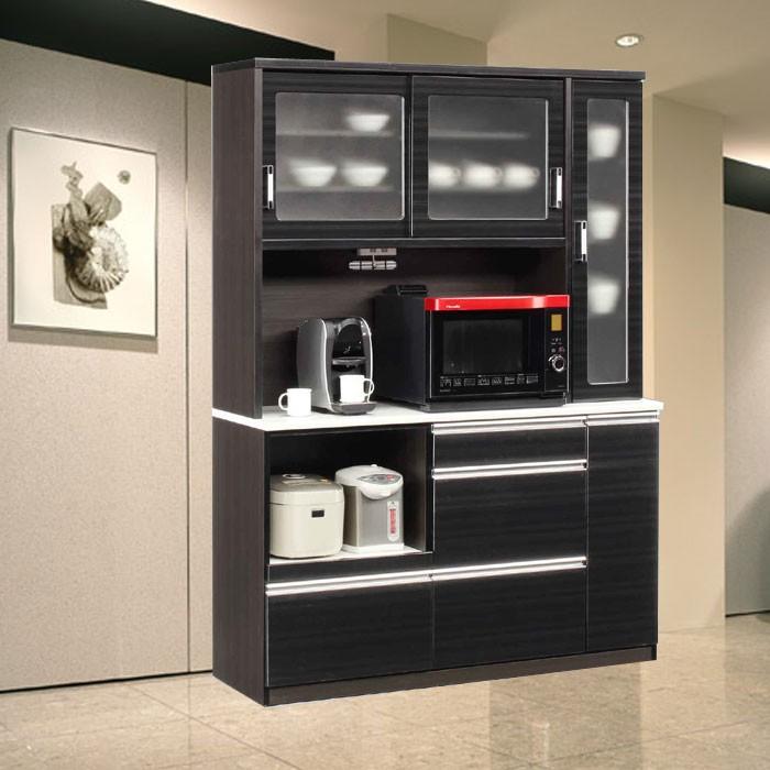 食器棚 完成品 光沢のある木目模様が美しいキッチンボード 幅150cm