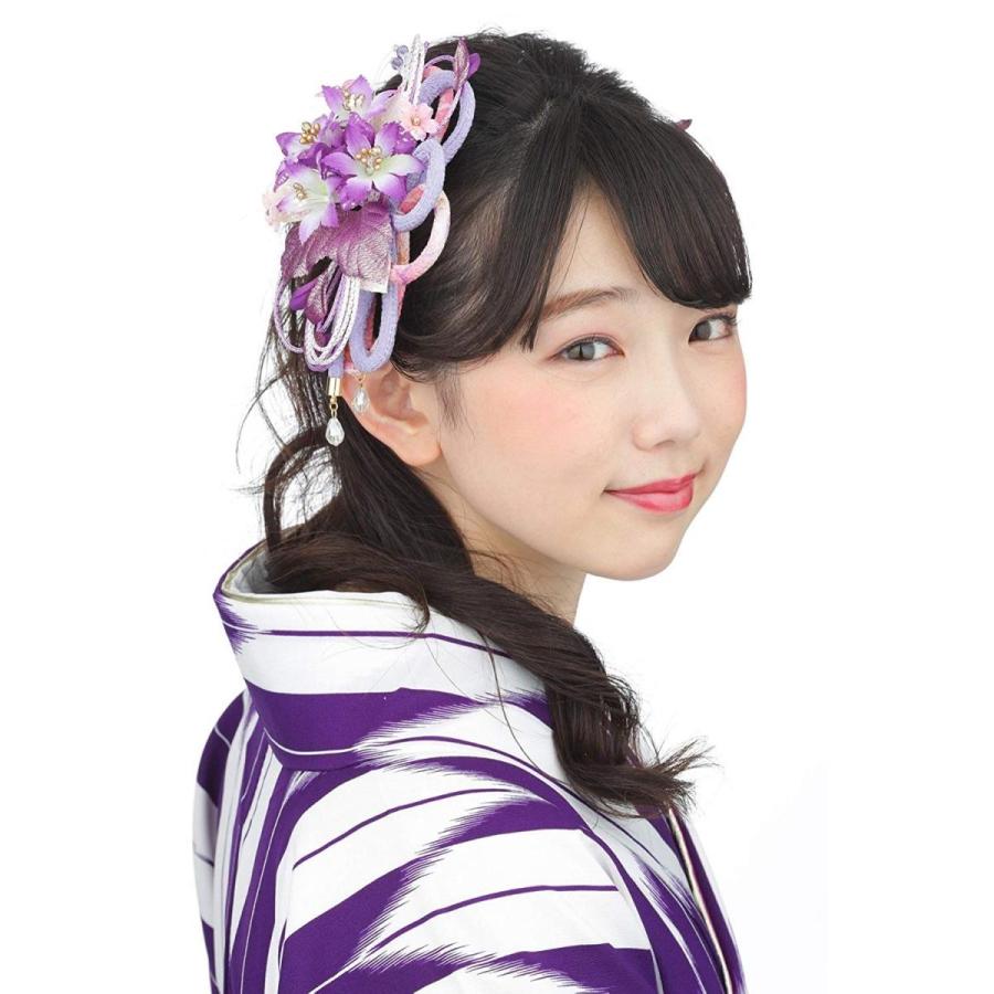 国産 縮めん丸くげ花髪飾り かんざし 紫ヴァイオレット 成人式 振袖 袴 着物 和装 簪 髪型 未使用 Newmatic Ae