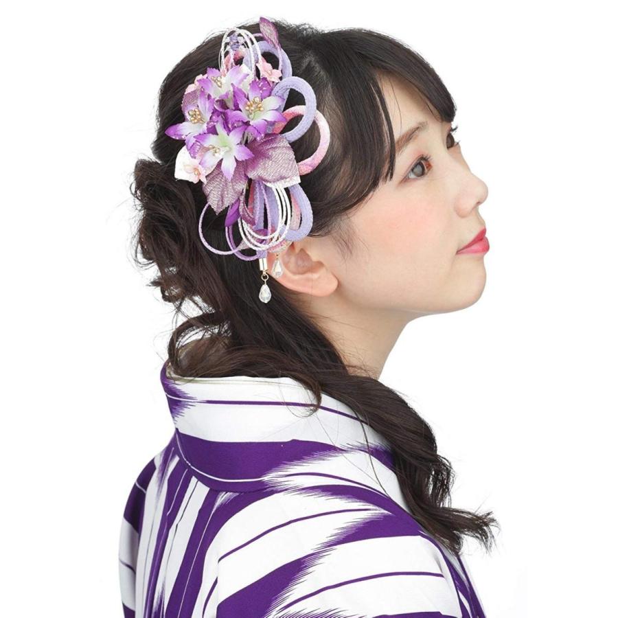 国産 縮めん丸くげ花髪飾り かんざし 紫ヴァイオレット 成人式 振袖 袴 着物 和装 簪 髪型 未使用 Newmatic Ae