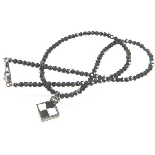 ブラックビーズネックレス ブロックチェックトップ/ミラーカット/白黒格子柄 菱型 チョーカー|crescentisland|03
