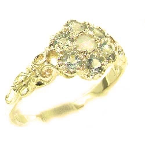 【30%OFF】 英国製 (イギリス製) K14 イエローゴールド 天然 オパール アクアマリン アンティーク 風 スクロール スモール フラワー クラスター, 結納屋 長生堂 39eea538
