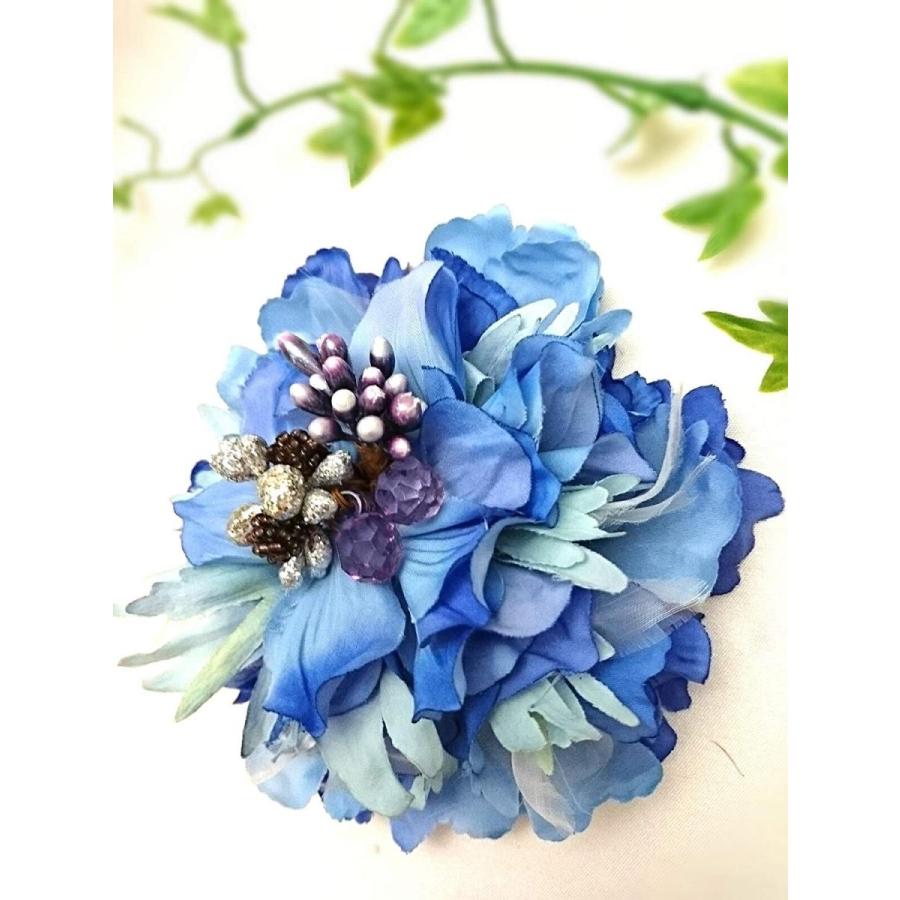 ブラックキャット オ ひらひら花びらのコサージュ グラデーションブルー ハンドメイド パーティー リジナル 入学式 卒業式 結婚式 激安ブランド リジナル