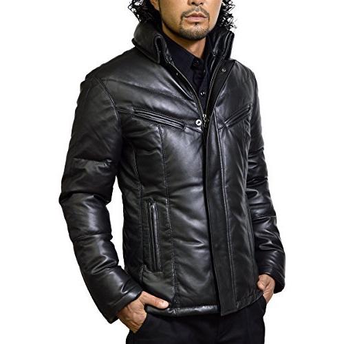 ダウンジャケット Rekibk レディースファッション ライダース ジャケット メンズ 本革 ダウンコート レザーコート ブルゾン 軽量 本革 L アウター Island 黒 Crescent バイク Rekibk クリアランスアウトレット