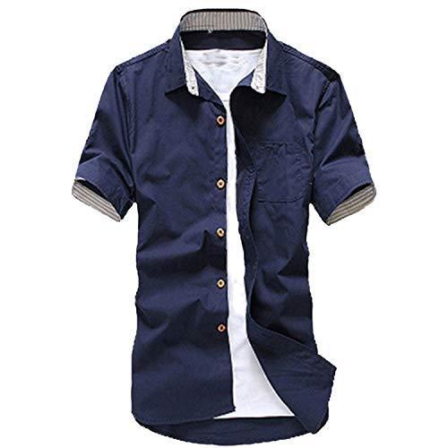 Buzz Wear バズ ウェア シャツ 半袖 トップス 無地 コーデ カジュアルシャツ メンズ 春 夏 ワイシャツ ネイビー M 受賞店