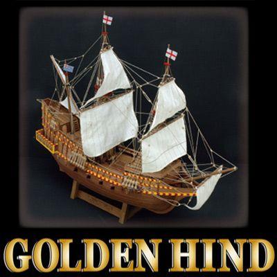 新品未開封 木製帆船模型ゴールデンハインド 1／50  レザーカット加工