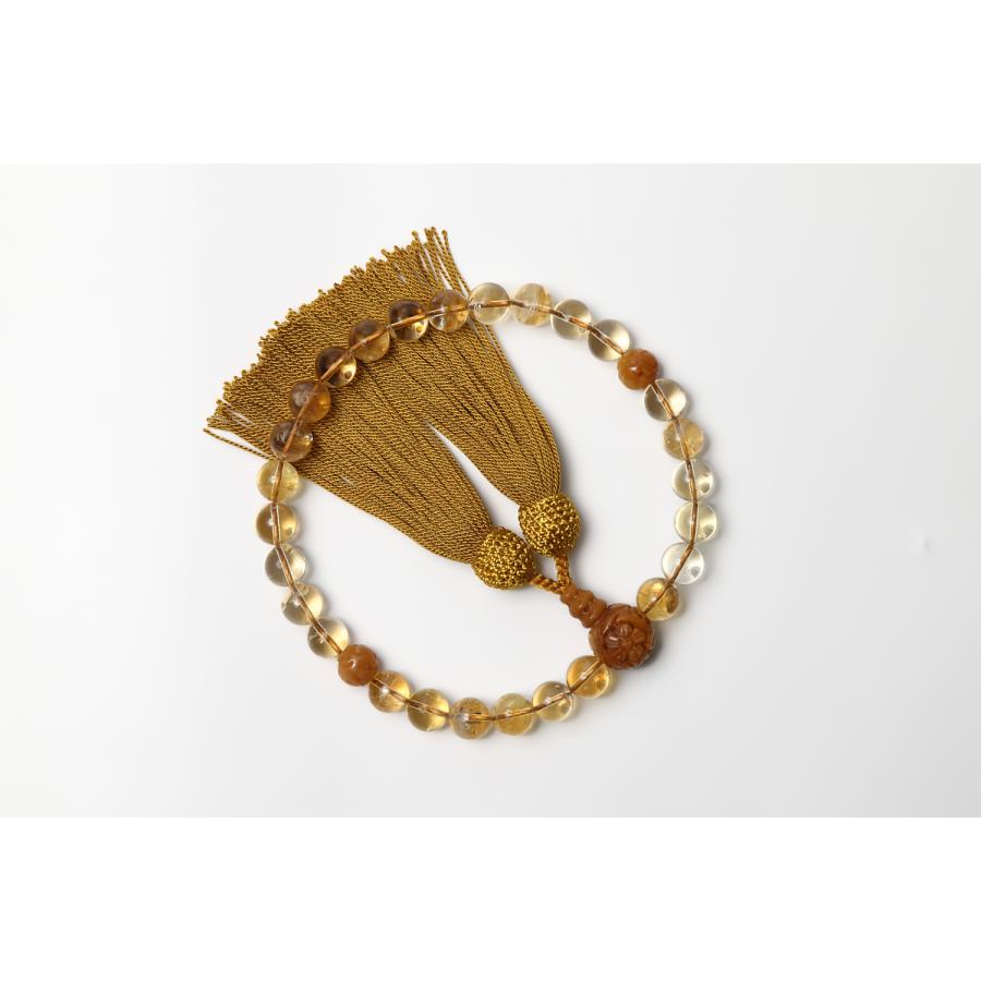 黄玉彫刻 16mm 親玉 Tホール 3つ穴 ボサ二天玉 セット 数珠 念珠 親珠