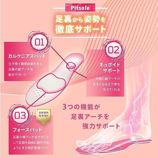 ピットソール ブラック 黒 Pitsole 中敷き 美脚 姿勢サポート 美姿勢インソール 男女兼用 立ち仕事 負担軽減 アーチサポート サイズ調整｜crestshop｜07