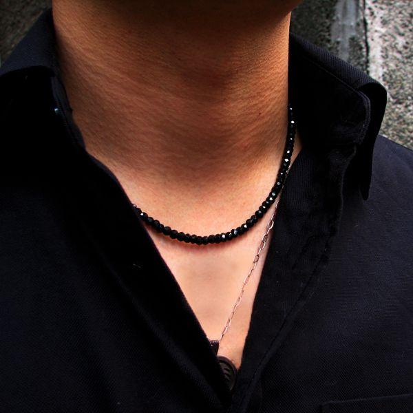 ブラックスピネルネックレス4mm42cm : クリムゾンチェーン