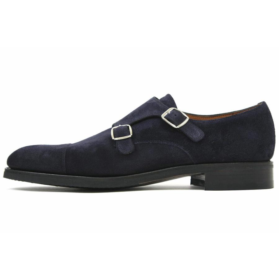 美品 Yanko 販売 ヤンコ ネイビー スエード ダブルモンクストラップ