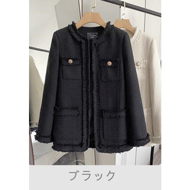 ジャケットレディースツイードツイードジャケットノーカーラーフリンジ