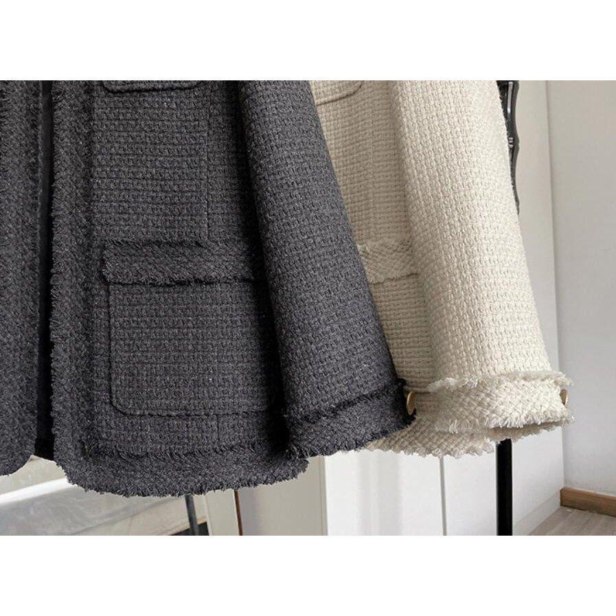 ジャケットレディースツイードツイードジャケットノーカーラーフリンジ