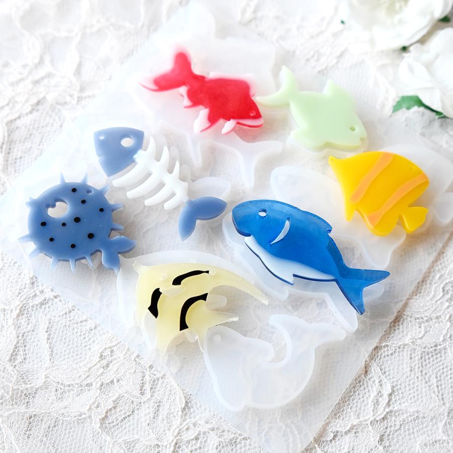 シリコンモールド 魚 エンゼルフィッシュ サメ イルカ ハリセンボン 穴