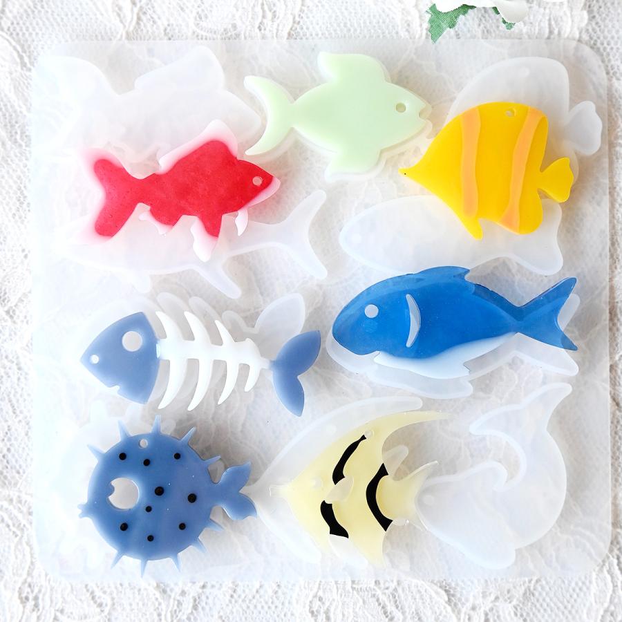 シリコンモールド 魚 エンゼルフィッシュ サメ イルカ ハリセンボン 穴