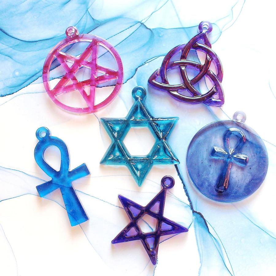 シリコンモールド 穴あき チャーム 魔法陣 星 十字架 6種 レジン 型