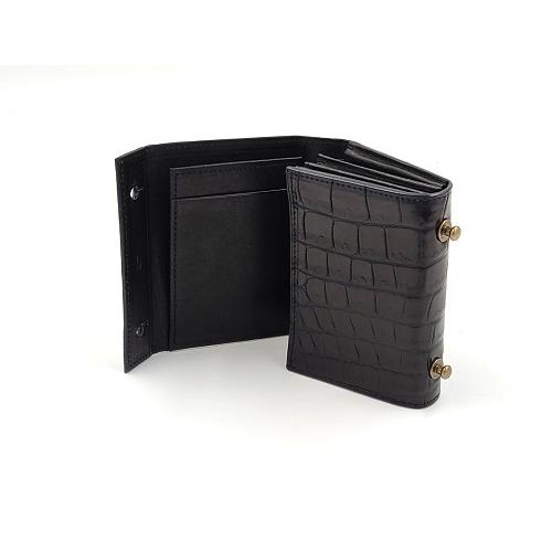 クロコダイル ギボシ留め二つ折り財布 ミッレフォッリエ 1枚革 クロコダイル ギボシ留め二つ折り財布 ミッレフォッリエ 1枚革