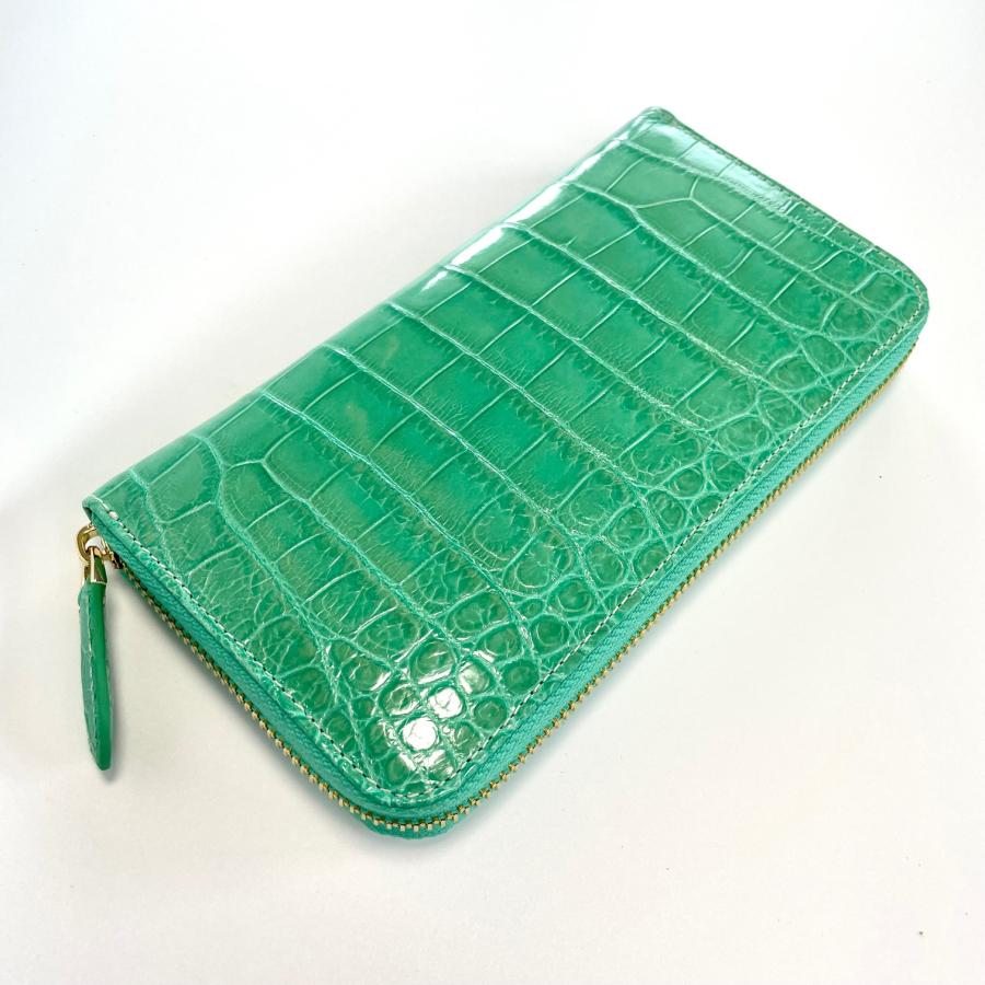 本革 クロコダイル 長財布 ターコイズ 新品 クロコダイル長財布 シャイニング加工 クロコ財布 ワニ革