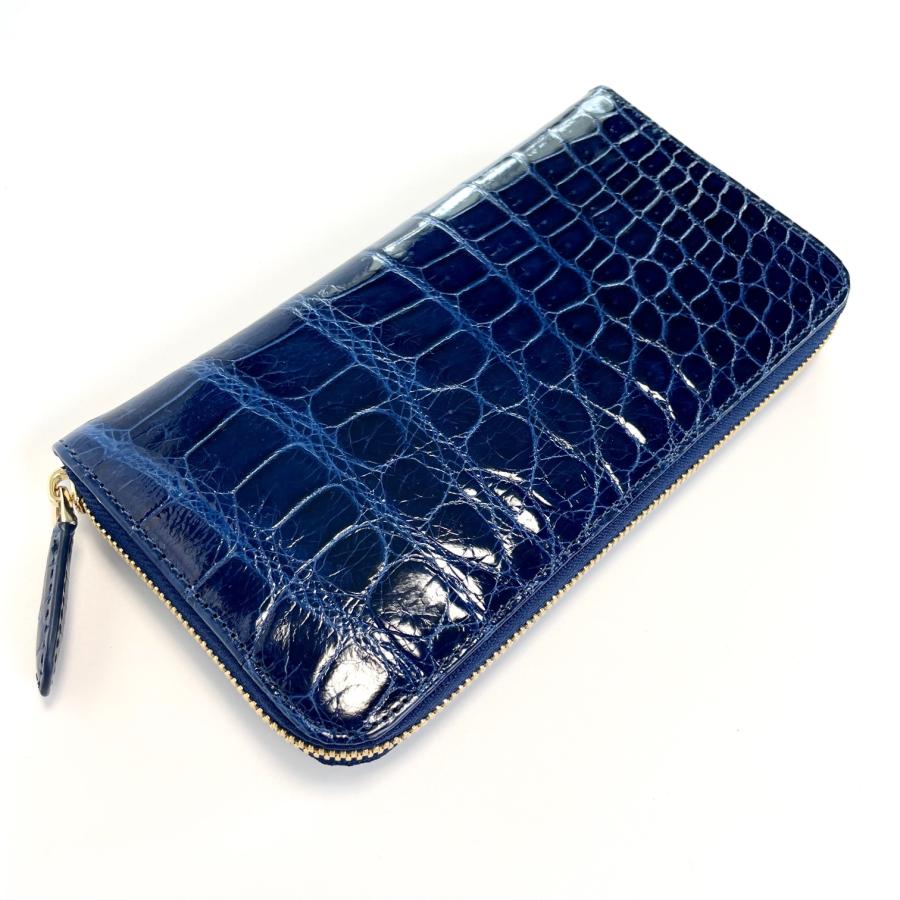 クロコダイルレザー 長財布 ダークブルー メンズ財布 クロコダイル財布 メンズ長財布 クロコダイル 長財布
