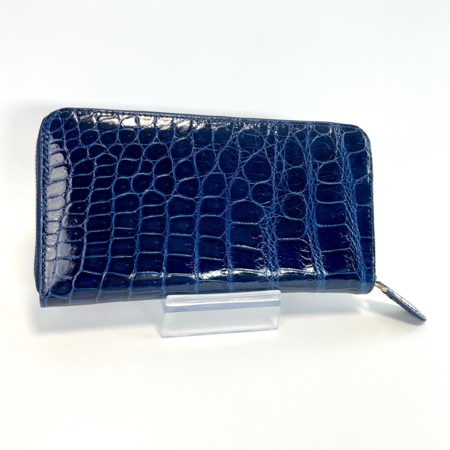 クロコダイルレザー 長財布 ダークブルー メンズ財布 クロコダイル財布 メンズ長財布 クロコダイル 長財布