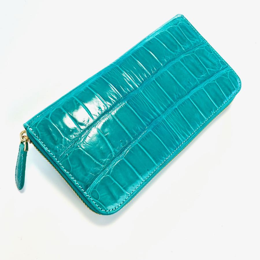 本革 クロコダイル 長財布 ターコイズ 新品 クロコダイル長財布 シャイニング加工 クロコ財布 ワニ革