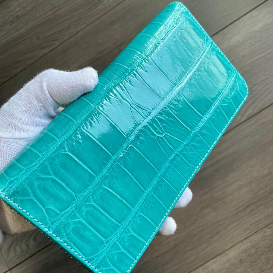 本革 クロコダイル 長財布 ターコイズ 新品 クロコダイル長財布 シャイニング加工 クロコ財布 ワニ革