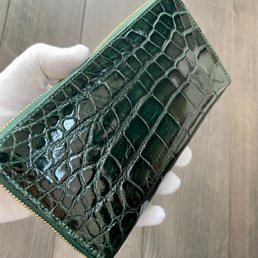 クロコダイル長財布 メンズ財布 クロコダイル 緑 メンズ 長財布