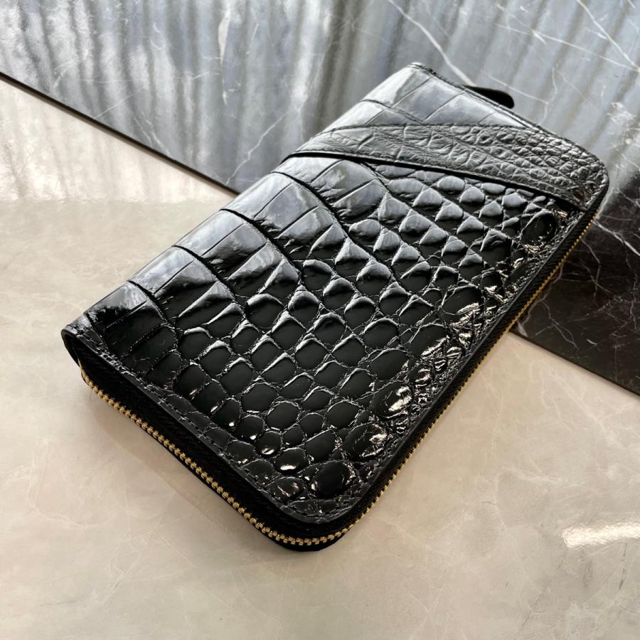 財布 メンズ長財布 クロコダイル ブラック 本革 ゴールド金具