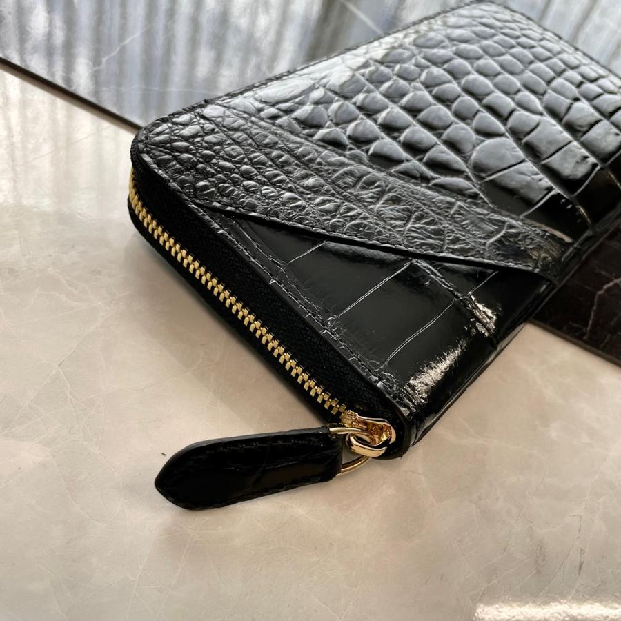 財布 メンズ長財布 クロコダイル ブラック 本革 ゴールド金具