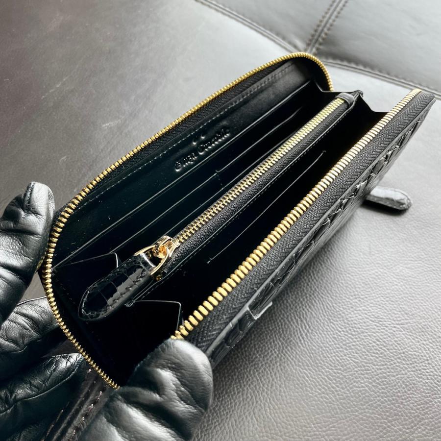 財布 メンズ長財布 クロコダイル ブラック 本革 ゴールド金具