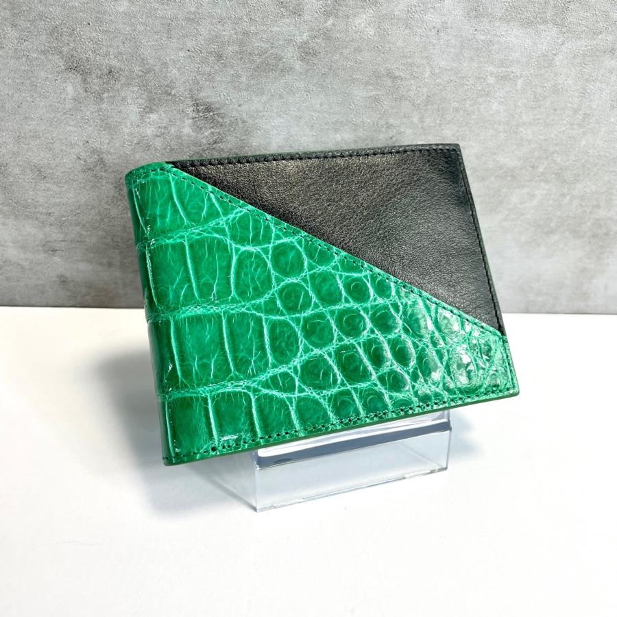緑色 クロコダイルレザー 二つ折り財布　ポロサス sankyo shokai（三京商会） 二つ折り 財布 レディース ポロサス 折り