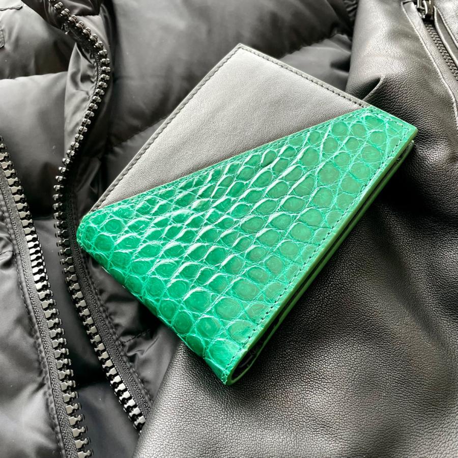 クロコダイル財布 メンズ 二つ折り財布 クロコダイル 財布 緑 クロコダイル財布 メンズ 二つ折り財布 クロコダイル 財布 緑