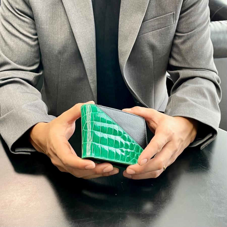 クロコダイル財布 メンズ 二つ折り財布 クロコダイル 財布 緑 クロコダイル財布 メンズ 二つ折り財布 クロコダイル 財布 緑