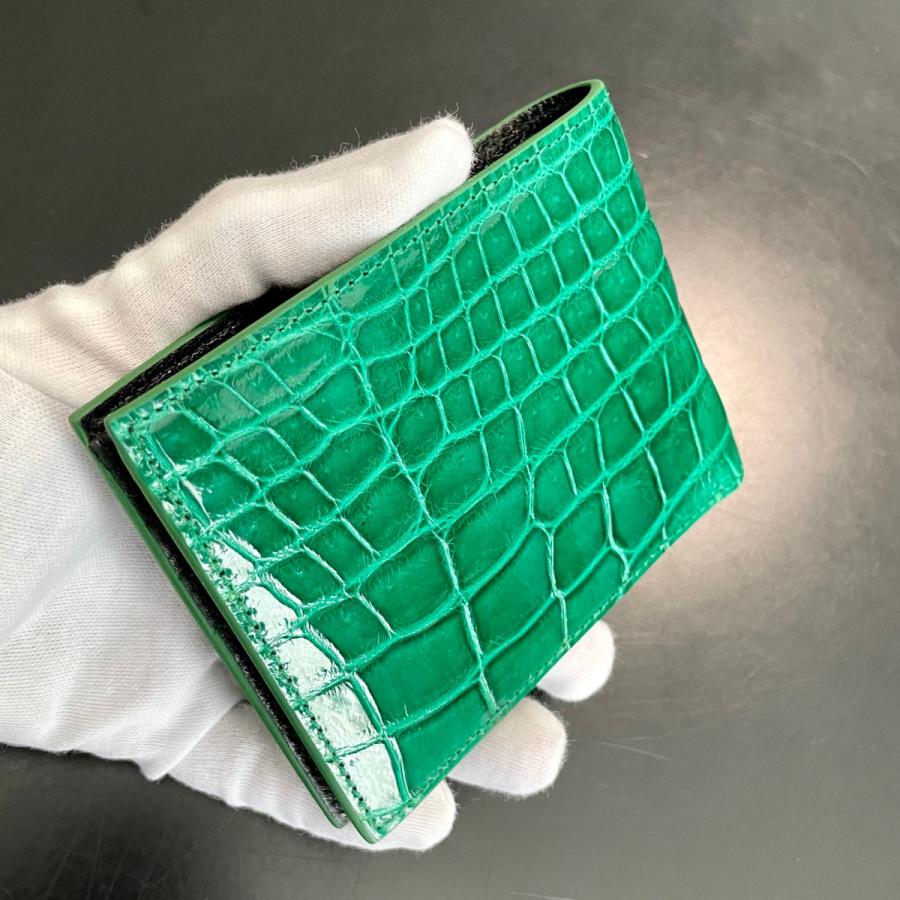 クロコダイル財布 メンズ 二つ折り財布 クロコダイル 財布 緑 クロコダイル財布 メンズ 二つ折り財布 クロコダイル 財布 緑