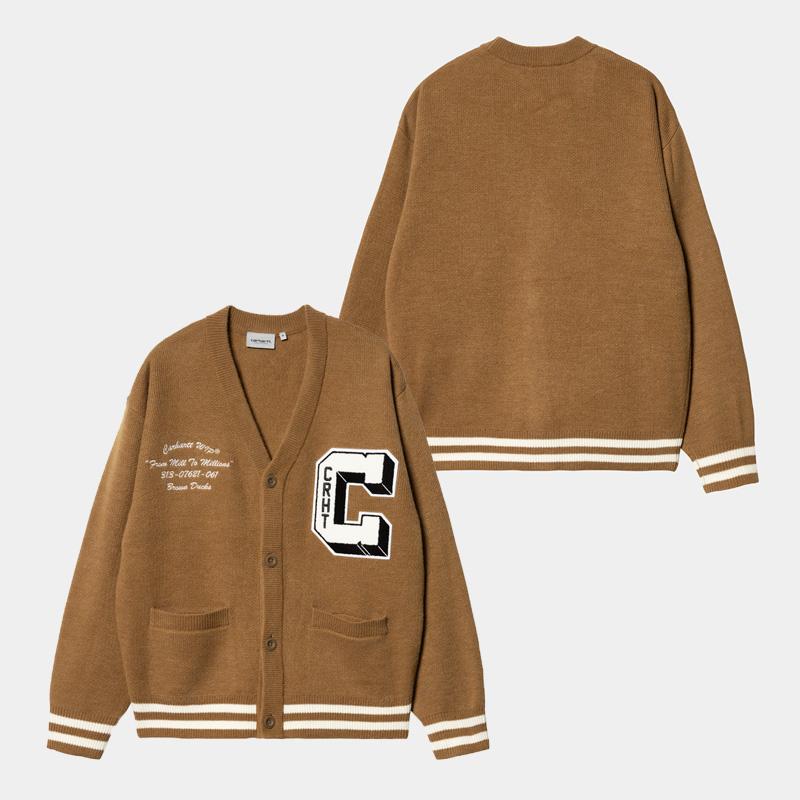 カーハート ダブリューアイピー カーディガン ニット Carhartt BROWN 