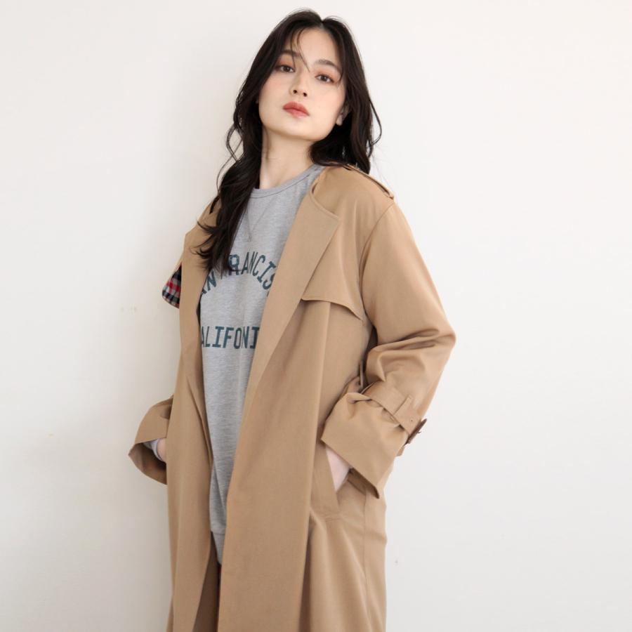 フレアスリーブノーカラーロング丈着流しとろみトレンチコート : TEANY  