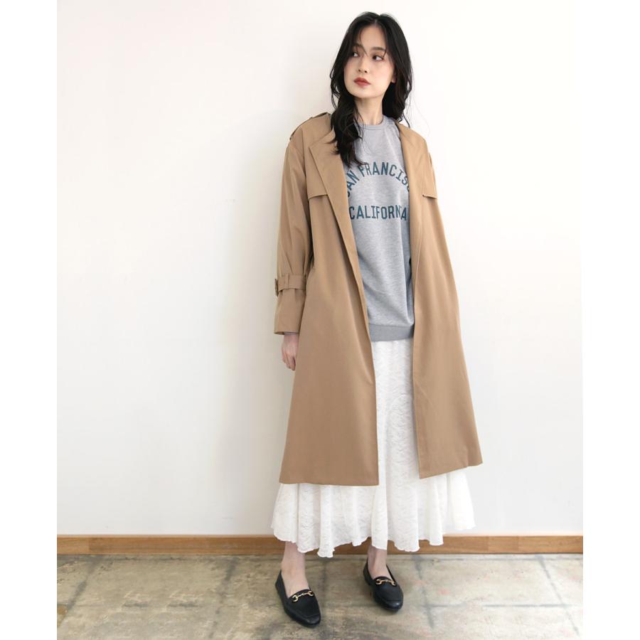 フレアスリーブノーカラーロング丈着流しとろみトレンチコート : TEANY  