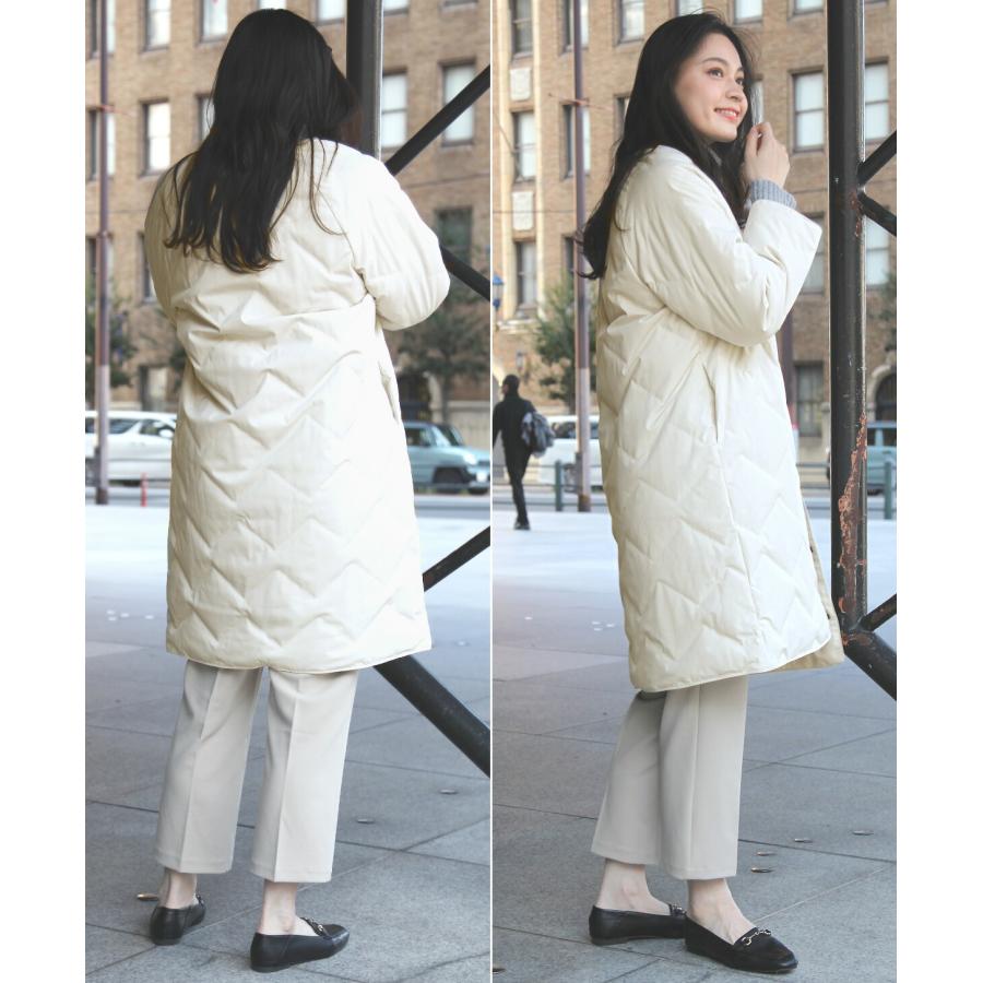 格子柄シームレスノーカラーダウンコート : TEANY - 通販 - Yahoo