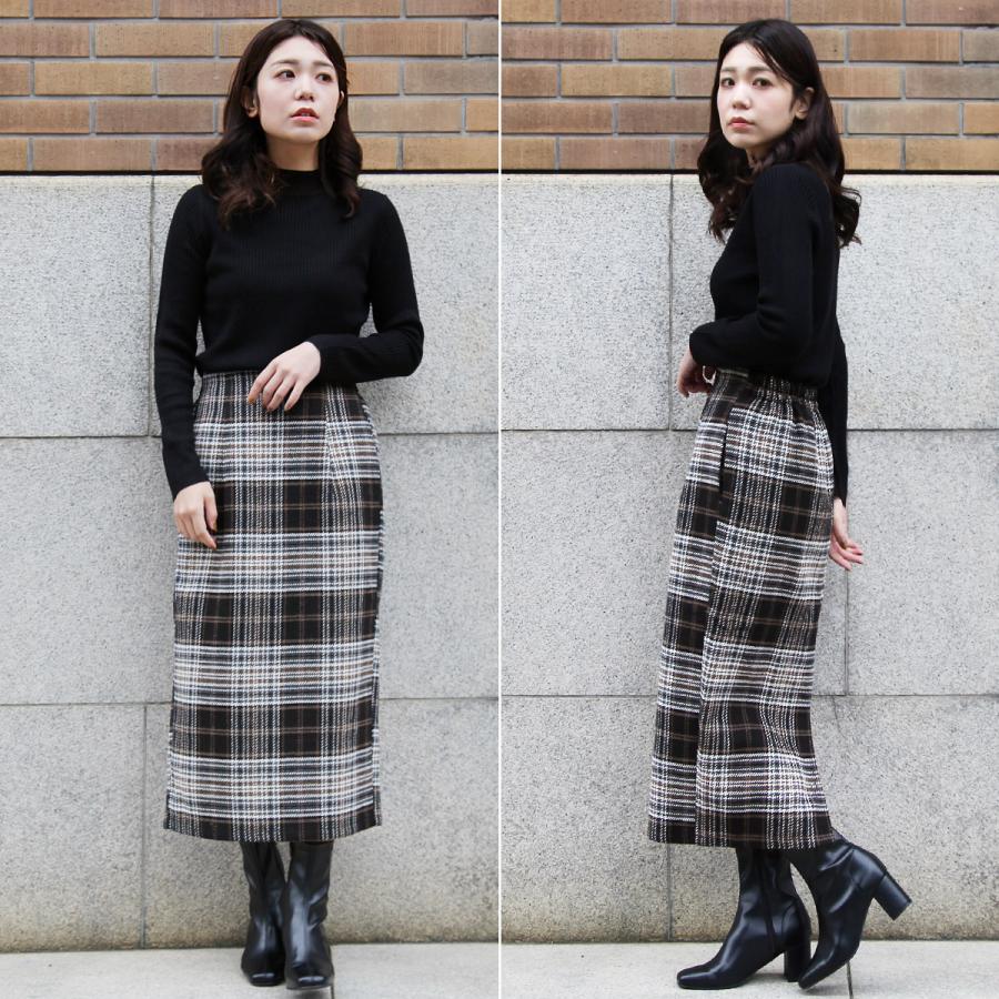 セットアップ対応》ウール混起毛タイトチェックスカート : TEANY