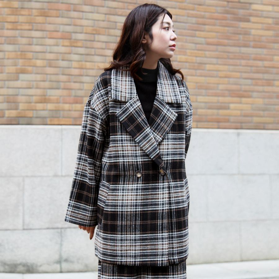 セットアップ対応》ウール混起毛ミドル丈チェックコート : TEANY