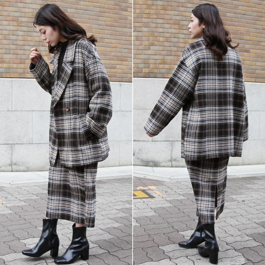 セットアップ対応》ウール混起毛ミドル丈チェックコート : TEANY