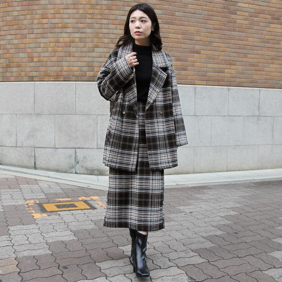 セットアップ対応》ウール混起毛ミドル丈チェックコート : TEANY