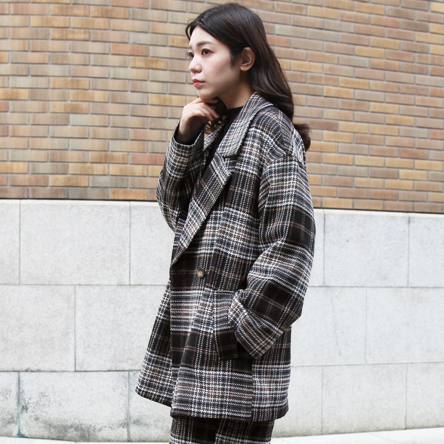 セットアップ対応》ウール混起毛ミドル丈チェックコート : TEANY