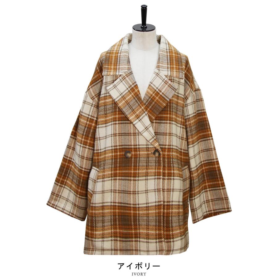 セットアップ対応》ウール混起毛ミドル丈チェックコート : TEANY