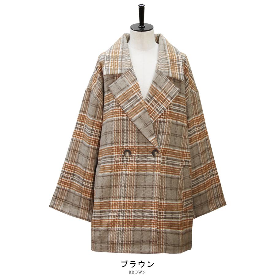 セットアップ対応》ウール混起毛ミドル丈チェックコート : TEANY
