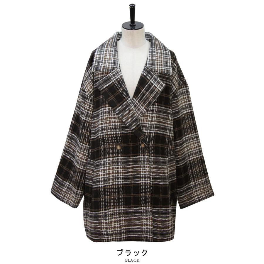 セットアップ対応》ウール混起毛ミドル丈チェックコート : TEANY