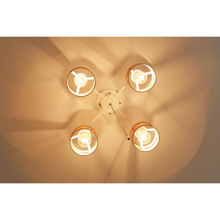 4灯 シーリングライト Nodus ホワイト 木製 照明器具 LED ウッド 北欧