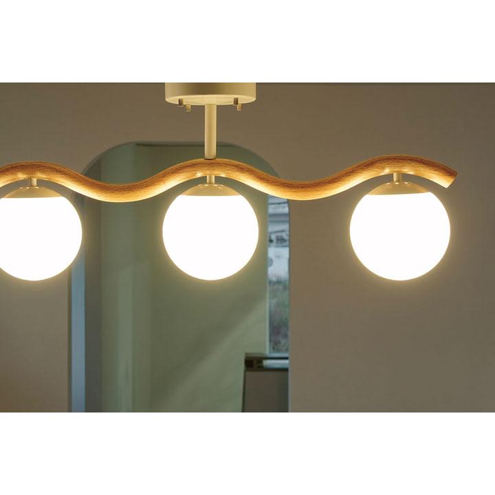 3灯 シーリングライト Houle 照明 ガラス 木製 LED おしゃれ 