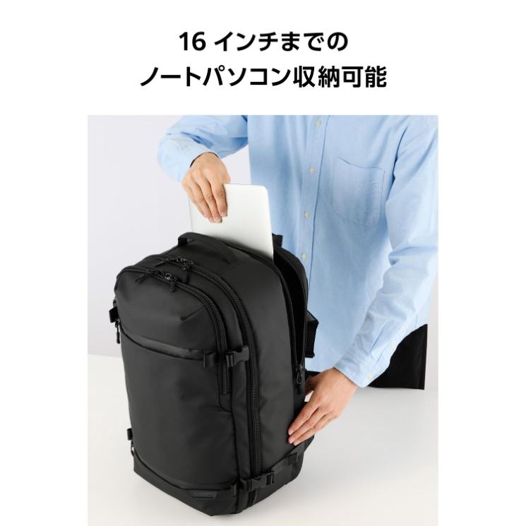 リュック 大容量 35L シューズ収納 16インチPC対応 出張 旅行 小物整理ポケット付 バックパック 180度オープン構造 ブラックの画像
