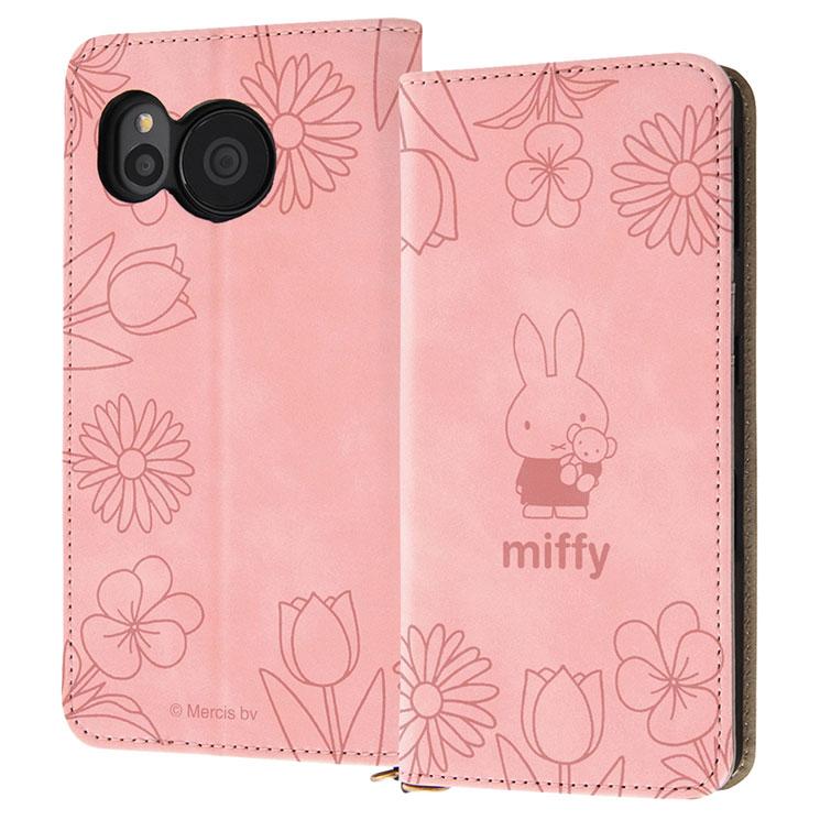 AQUOS sense7 手帳型ケース ミッフィー ピンク フラワー スマホ ケース キャラクター グッズ PUレザー カードポケット スタンド