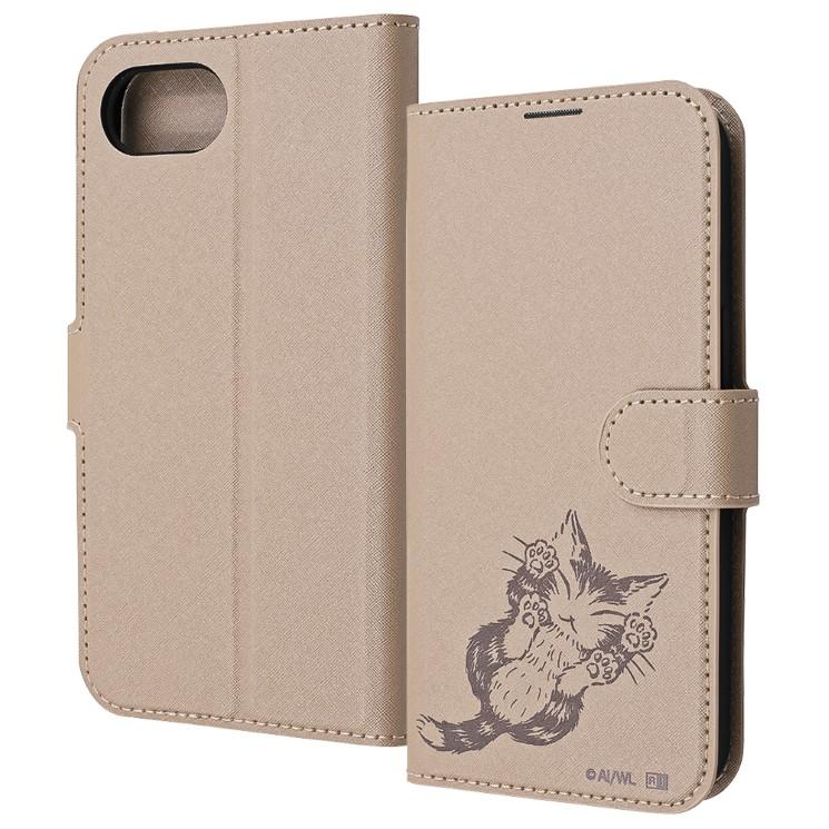 iPhone16e ケース 手帳型 猫のダヤン ベージュ 肉球 WACHIFIELD PUレザー スマホ カバー シンプル 衝撃吸収 アイフォン アイホン
